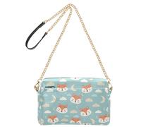 Fox Moon Light Blue pattern Small Leather Crossbody Bag for Women Shoulder Purse with Adjustable Strap Lightweight Handbag for Shopping Daily Travel