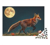 Fox Moon Night Scene Jigsaw Puzzles Puzzles for Adults Kids. 1000 Pieces Impossible Challenge Toy Educational Game Home Decoration for Adults& Kids Age 14 Years Up 38x26cm/1000pcs