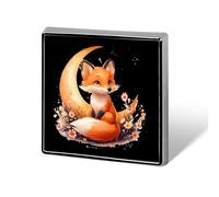 Fox Moon Wildlife Brooch Pins for Men Women Square Badge Collar Lapel Pins for Dress Jacket Accessories