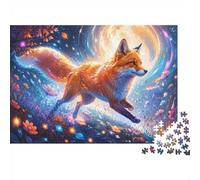 Fox Moonlight Flowers 1000 Piece Mini Jigsaw Puzzle For Adults Gift Idea | 70x50cm Cardboard Puzzle Lovers Family Bonding Puzzle Assembly Birthday Gift Home Decor