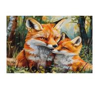 Fox Mother and Baby on Forest Placemats, Set of 6 Table Mats for Dining Tables, 12×18 Inches Anti-Skid Heat Resistant Kitchen Table Place Mats