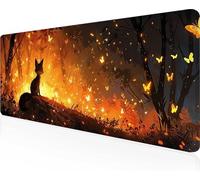 Fox Mouse Mat 120 x 60cm Large Gaming Mouse Pad Yellow Keyboard Mat Stitched Edges, Non Slip Rubber Base, Waterproof Soft Cloth, Computer Accessories for Home Office Decor, Gifts PjY7498 4-Y
