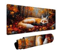 Fox Mouse Mat Leaves Mouse pad, Desk Mat Large 12x28x0.12in with Stitched Edges Anti-Slip Rubber Base for Autumn Decorations Desk Accessories and Gaming Laptop Computer Keyboard Gifts for Men FSBD2007