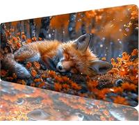 Fox Mouse Pad,800x300x3mm Mouse Mat Forest Desk Mat Large, Soft Smooth Surface with Anti-Slip Rubber Base Mousepad Waterproof, Durable, Extended Length Desk Pad for Gaming Christmas Decorations N1-196