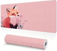 Fox Mouse pad 800x400x3mm with Non-Slip Base As an office decoration Kl-411 | Mouse Mat Pink, Extra Large Desk Mat XXL, Rubber Base, Improve Precision and Speed, with Stitched Edges, office decoration
