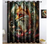 Fox, Mushroom 3D Print Pattern Thermal Insulated Window Drapes For Kids Boys Girls Bedroom Living Room 52 X 95 Inch Drop 2 Panels Curtains Eyelet Blackout