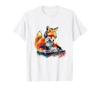 Fox Music DJ Turntable DJ Fox Dance Club Techno House Music T-Shirt, Men, White, 4X-Large
