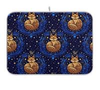 Fox Navy Celestial Stars Blue Elegant Dish Drying Mat Absorbent Coffee Bar Mat Reversible Kitchen Counter Mats, 18x24in