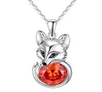 Fox Necklace Sterling Silver January Birthstone Red Garnet Pendant Jewellery Cute Animal Christmas Gifts for Women
