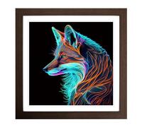 Fox Neon Art Framed Print | 18x18 Inch Walnut Framed Wall Art | Ready to Hang | Modern Animal Picture | Living Room Bedroom Lounge Office