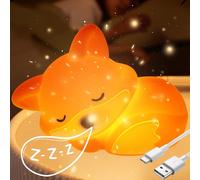 Fox Night Light 2 Level Dimmable Animal Silicone Nursery Lamp with Timer and Touch Control Rechargeable Cute Kids Night Light Fox for Children Bedroom Desk Decor Lights