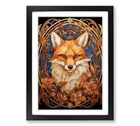 Fox Nouveau Framed Print | A2 Black Framed Wall Art | Ready to Hang | Modern Animal Picture | Living Room Bedroom Lounge Office