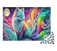 Fox of Light Jigsaw Puzzles Psychedelic Fox in Cosmic Art Adult Jigsaws Charming Towns for Wall Decoration And Gifts 70x50cm/1000pcs