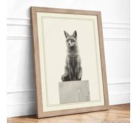 Fox on Pedestal Minimalist Framed Wall Art Print A2 (59.4×42cm) Oak, Wall Decor for Living Room, Bedroom, Office & Home, Ready to Hang, Art Gift