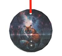 Fox On The Galaxy Printed Circular Glass Pendant, Christmas Tree Decoration