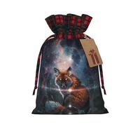 Fox On The Galaxy Printed Gift Bag, Perfect Color Blocking Burlap Gift Bag