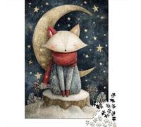 Fox on The Moon Watercolor Illustration 1000 Piece Jigsaw Puzzle for Adults, 52x38cm/1000pcs, White Cardboard, Relaxing Indoor Activity And Quiet Weekends