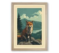 Fox on the Ridge Vintage Framed Wall Art Print A2 (59.4×42cm) Oak, Wall Decor for Living Room, Bedroom, Office & Home, Ready to Hang, Art Gift