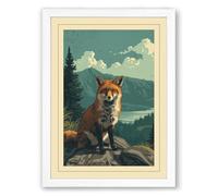 Fox on the Ridge Vintage Framed Wall Art Print A2 (59.4×42cm) White, Wall Decor for Living Room, Bedroom, Office & Home, Ready to Hang, Art Gift