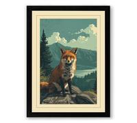 Fox on the Ridge Vintage Framed Wall Art Print A4 (29.7×21cm) Black, Wall Decor for Living Room, Bedroom, Office & Home, Ready to Hang, Art Gift