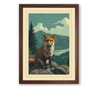 Fox on the Ridge Vintage Framed Wall Art Print A4 (29.7×21cm) Walnut, Wall Decor for Living Room, Bedroom, Office & Home, Ready to Hang, Art Gift