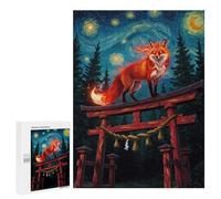 Fox on Torii Gate Under Starry Night Wooden Picture Puzzle for Grown-Ups, 500 PCS - Winter Gift - for A Rewarding Weekend Challenge