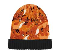 Fox Orange Cuffed Beanie Hat Men Women Winter Warm Soft Lightweight Skull Cap