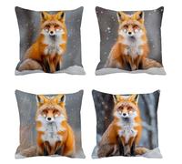 fox Outdoor Cushions 60cm x 60cm Set of 4 Linen Cushion Covers snow Sofa Cushion Covers Waterproof Garden Cushions, Square Throw Pillow Sofa Pillows Comfortable Breathable Fabric, Interior Decor t-238