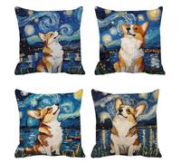 fox Outdoor Cushions 70cm x 70cm Set of 4 Linen Cushion Covers blue Sofa Cushion Covers Waterproof Garden Cushions, Square Throw Pillow Sofa Pillows Comfortable Breathable Fabric, Interior Decor t-232