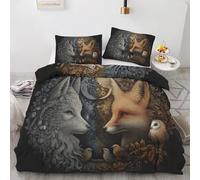 Fox Owl King Duvet Cover Set 3 Pieces - Woodland Animal Quilt Cover with 2 Pillowcases 50x75cm, Reversible Soft Microfiber Bedding Set with Zipper Closure 230x220 cm