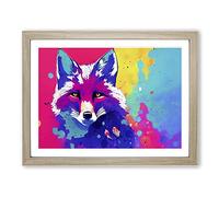 Fox Paint Splatter Vol.2 Abstract Framed Print | A4 Oak Framed Wall Art | Ready to Hang | Abstract Animal Picture | Living Room Bedroom Lounge Office