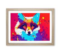 Fox Paint Splatter Vol.4 Abstract Framed Print | A3 Oak Framed Wall Art | Ready to Hang | Abstract Animal Picture | Living Room Bedroom Lounge Office