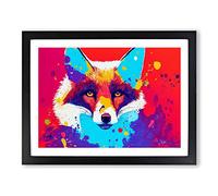 Fox Paint Splatter Vol.4 Abstract Framed Print | A4 Black Framed Wall Art | Ready to Hang | Abstract Animal Picture | Living Room Bedroom Lounge Office