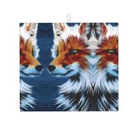 Fox Painted Art Printed Kitchen Drying Mat - 41x46cm, for Quick Drying of Dishes, Stylish Kitchen Decorative mat