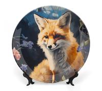 Fox Painting Ceramic Decorative Plates for Display Ornaments with Stand for Kitchen Home Decor 6inch