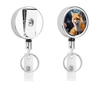 Fox Painting Funny Retractable ID Badge Holder Reel with Clip Key Ring for Nurse Name Card Keychain