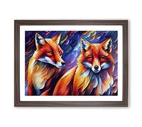 Fox Painting Vol.6 Abstract Framed Print | A4 Walnut Framed Wall Art | Ready to Hang | Abstract Animal Picture | Living Room Bedroom Lounge Office