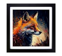Fox Palette Knife Painting Framed Print | 18x18 Inch Black Framed Wall Art | Ready to Hang | Modern Animal Picture | Living Room Bedroom Lounge Office