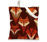 Fox Pattern Canvas Tote Bags, Stylish Animal Design Reusable Shopping Bags, Lightweight Washable Shoulder Strap Canvas Bags for Gym Outdoor Travel Beach Picnic 13x15 Inch