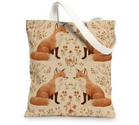 Fox Pattern Canvas Tote Bags, Stylish Animal Design Reusable Shopping Bags, Lightweight Washable Shoulder Strap Canvas for Gym Outdoor Travel Beach Picnic 13x15 Inch