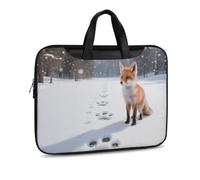 Fox Paw Print PU Leather Laptop Tote Bag | Water Resistant Notebook Carrying Case with Handheld Strap, Computer Protector for Business Commute Daily Office Use