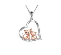 Fox Pendant Necklace Love Heart shape with Rhinestone Lovely Fox Animal Necklace for Women Jewelry