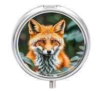 Fox Pill Box Case 3 Compartment Travel Medicine Pill Organizer 3X A Day Portable Vitamin Organizer with Mirror Small Pillbox for Purse & Pocket Cute Daily Medicine Container Metal Vitamin Case
