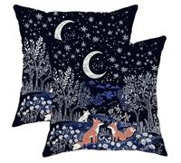 Fox Pillow Covers Set of 2, Navy Blue Night Sky Decorative Throw Pillow Cases, Autumn Woodland Animal Cushion Covers for Living Room Sofa Bed Couch 18x18 Inch