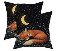 Fox Pillow Covers Set of 2, Orange Sleeping Fox Decorative Throw Cushion Cases, Cozy Autumn Wild Animals Farmhouse Decor for Home Sofa Bed Couch 16x16 Inch