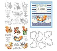 Fox Pinecone Stamps and Die Cuts for Card Making Funny Animals Transparent Silicone Clear Stamp and Metal Cutting Dies Sets for DIY Scrapbooking Paper Crafting Seals Decorative Supplies