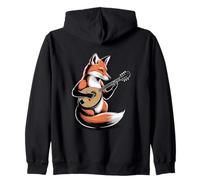 Fox Playing Mandolin Folk Acoustic Music Zip Hoodie