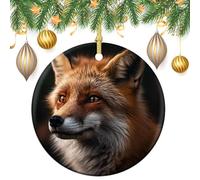 Fox Portrait Ceramic Christmas Ornaments 3 Inch Vintage Hanging Baubles with Gold String for Xmas Tree Decorations Holiday Party Yard Garden Home Decor Festive Keepsake Gift Exchange