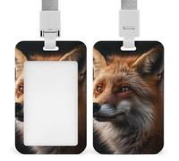 Fox Portrait Id Badge Holder with Lanyard, Clear Vertical Card Protector Waterproof, Breakaway Safety Neck Strap, Heavy Duty Name Tag Holder for Nurse Teacher Officer Staff Women Men