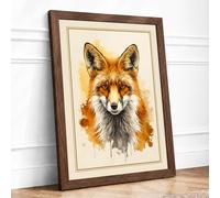 Fox Portrait in Watercolour Boho Framed Wall Art Print A1 (84.1×59.4cm) Walnut, Wall Decor for Living Room, Bedroom, Office & Home, Ready to Hang, Art Gift